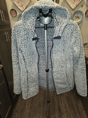 rebels Plush Hooded Teddy Jacket in Light Blue